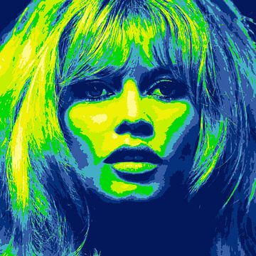 Brigitte Bardot (1965) Abstrakte Pop Art Portrait Blau Grün Fluoreszierend von Art By Dominic