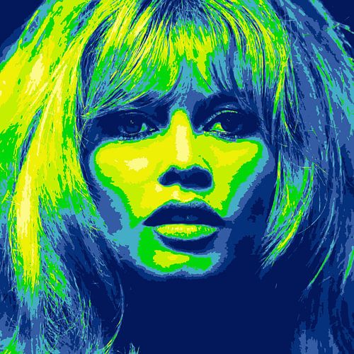 Brigitte Bardot (1965) Abstrakte Pop Art Portrait Blau Grün Fluoreszierend