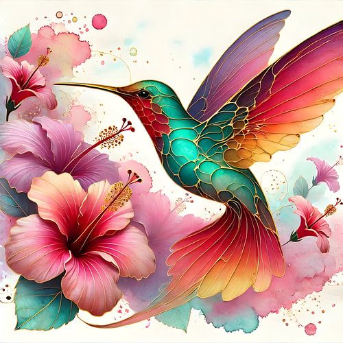 Nectar Dreams - Hummingbird and Hibiscus Art