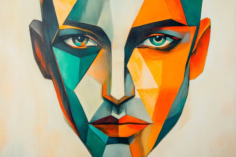 Geometric portrait in vibrant colours by Poster Art Shop