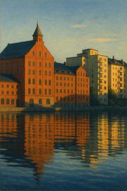 Stockholm Industrial Reflection: Sunset on the Canal