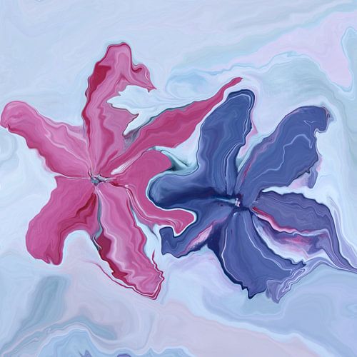 Zwei Lilien pink und blau abstrakt „Im Fluß der Schönheit des Lebens“ - Blütenzauber - Wunderschöne Lilien im Fluid Art Design