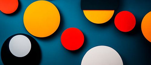 Gekleurde cirkels op een blauwe muur