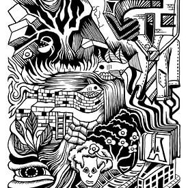 Fantasy Doodle 4 noir et blanc sur Simon van Kessel