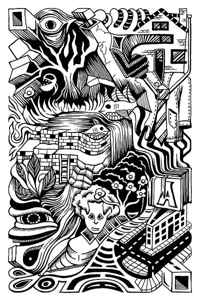 Fantasy Doodle 4 black and white by Simon van Kessel