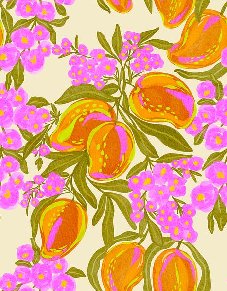 Tropisch thema met weelderige mango's en bloemen van Nikita Jariwala
