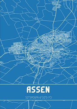 Blauwdruk | Landkaart | Assen (Drenthe) van Rezona