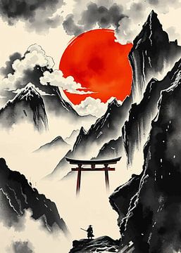 Paysage japonais avec porte Torii