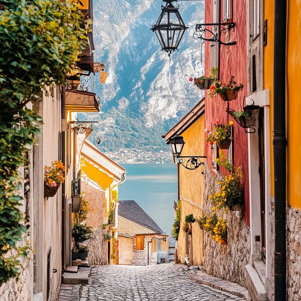 Ruelle colorée au bord du lac par Poster Art Shop