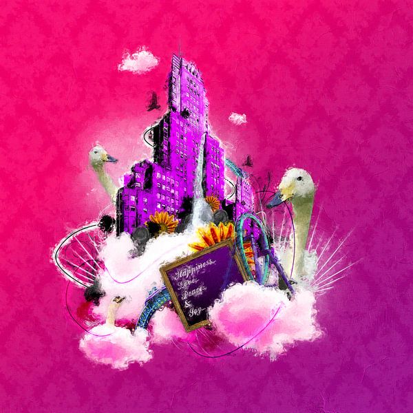 The pink city of swans by Digitale Schilderijen