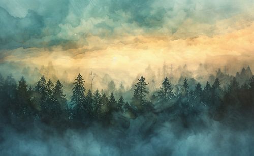 Foggy tree landscape