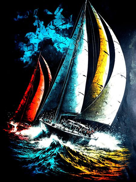 Sailboats Regatta Storm Waves Drama by gm_designs
