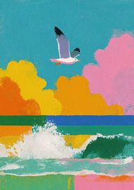 Möwe im Flug über farbenfrohem Ozean von Niklas Maximilian