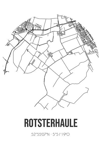 Rotsterhaule (Fryslan) | Karte | Schwarz und Weiß von Ortsdrucke