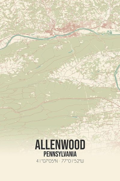 Carte ancienne d'Allenwood (Pennsylvanie), USA. par Affiches de lieux