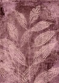 Blätter in dunklem Rosa und Braun. Moderne abstrakte botanische von Dina Dankers