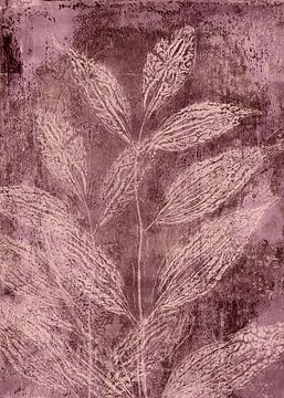 Leaves in dark pink and brown. Modern abstract botanical by Dina Dankers