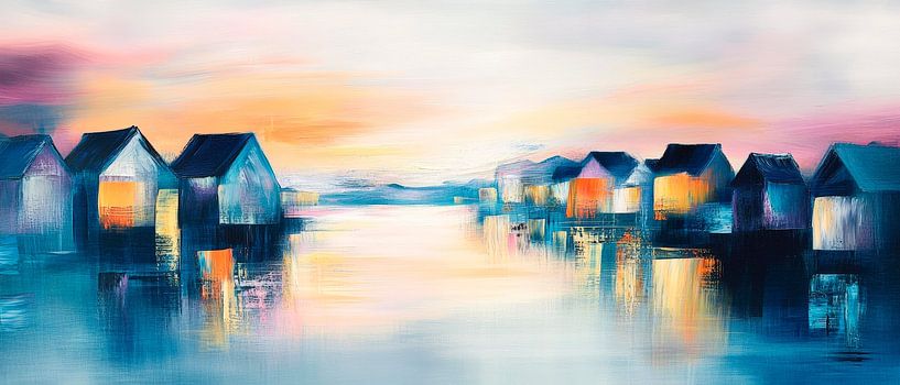 Maisons de pêcheurs colorées au bord de l'eau par Poster Art Shop