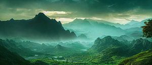 Panorama Juravallei Bergen in de Mist Illustratie van Animaflora PicsStock