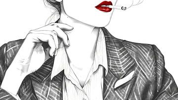 Businesswoman with cigarette and red lipstick by Frank Heinz