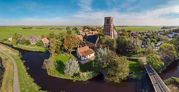 Dorp met grote kerk midden in de polder, Ransdorp, , Noord-Holland, Nederland