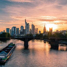 Ship on the Main at sunset in Frankfurt by Christian Klös