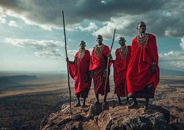 Masai portret in Afrikaans landschap van Sander Hupkes