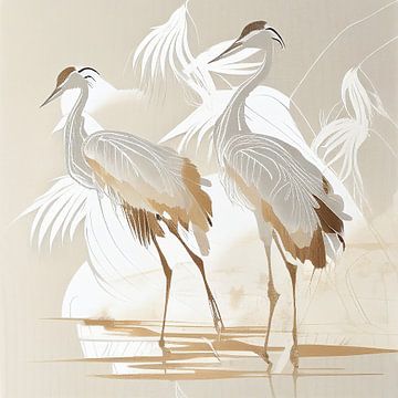 Cranes abstract beige & white by Bianca ter Riet
