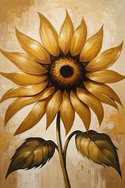 Elegant golden sunflower against beige background by Art & Soul Creations