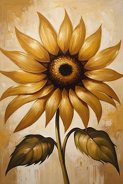 Elegante goldene Sonnenblume vor beigem Hintergrund von De Muurdecoratie