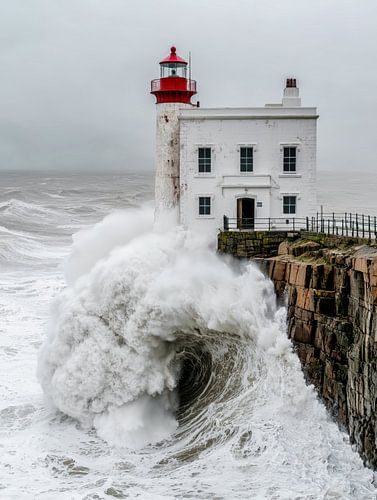 Golfslag bij de klifvuurtoren