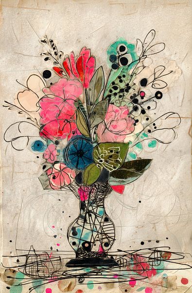 Florale Fantasie mit Linien und Farben von Brigitta Meijer