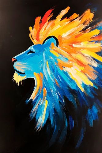 Lion coloré à l'expression puissante