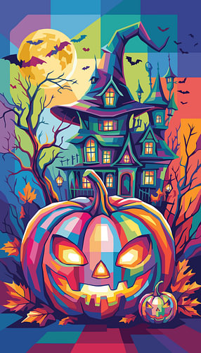 PUMPKIN GHOST HALLOWEEN IN CASTIL WPAP POP ART ILLUSTRATION MAGIC – FUN & FESTIVE METAL POSTER