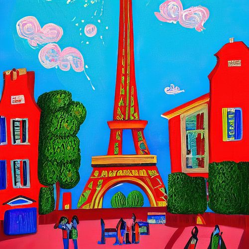 architecture, art, artistic, artwork, building, city, colorful,Eiffel tower painting