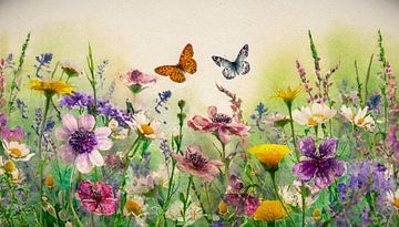 Kleurrijke bloemen in het gras van Pieternel Fotografie en Digitale kunst