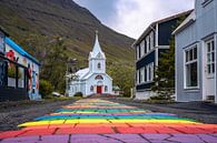 Seydisfjardarkirkja Blue Church in Seydisfjordur in Iceland von Thilo Wagner Miniaturansicht