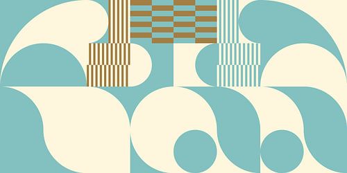 Abstracte retro geometrische kunst in goud, blauw en gebroken wit nr. 7