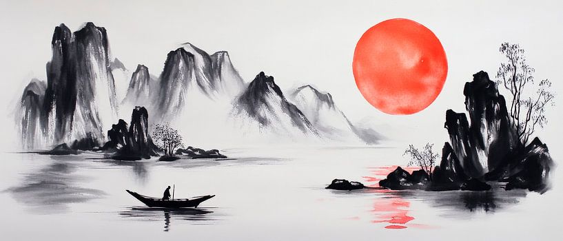 Peaceful landscape with sunset by Poster Art Shop