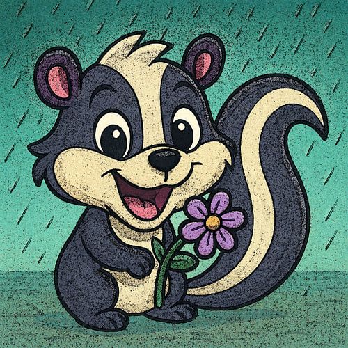 Vrolijke stinkdier in de regen van Jose Lok