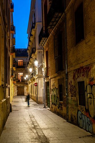 Nachtopname oude stad in Valencia Spanje