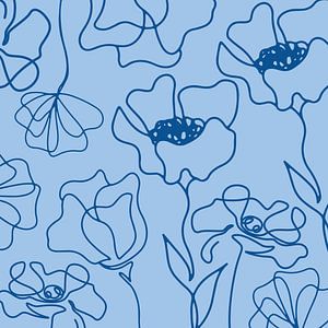 Skandinavischer Blumen Markt Dunkelblau auf Hellblau