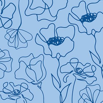 Scandinavische bloemenmarkt Donkerblauw op lichtblauw van Mad Dog Art