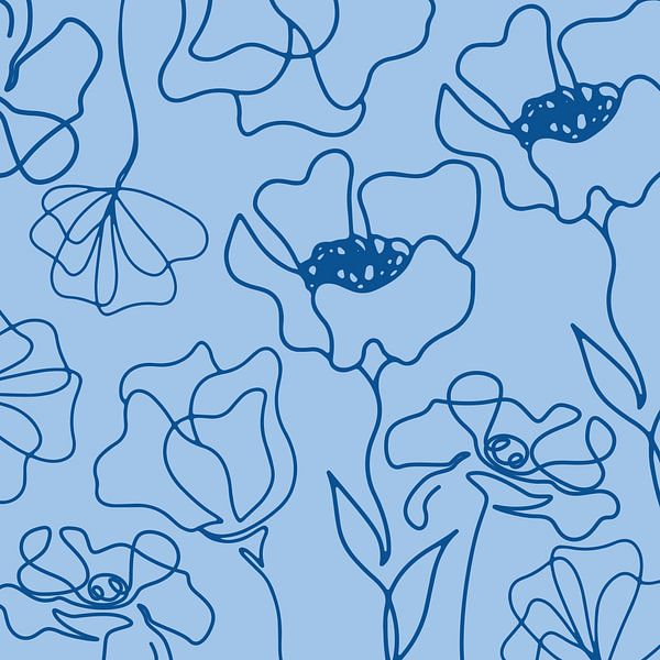 Scandinavian floral market dark blue on light blue by Mad Dog Art