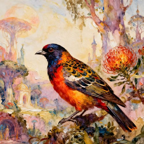 Prachtige vogels van de wereld - Vlam-bloemvogel
