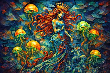 Unterwasserprinzessin mit Qualle von Linda de Klein