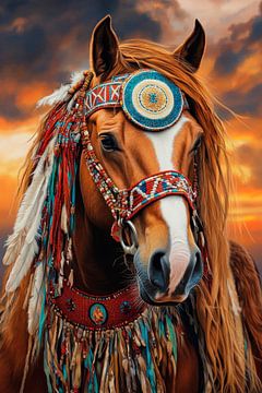 Majestueus paard in de zonsondergang van Poster Art Shop