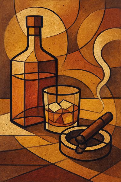 Illustration d'un cigare et d'un whisky. par Galerie Hoppenbrouwers