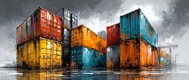 Des conteneurs colorés dans le port industriel sur Jonas Weinitschke