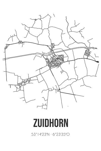 Zuidhorn (Groningen) | Map | Black and white by Prints of Place